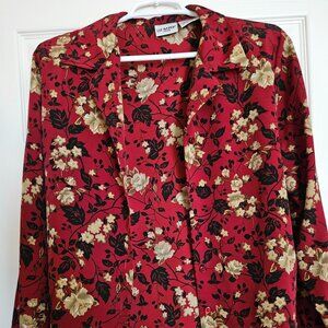 Women's Rose Patterned Button Up Shirt - Size 8 Petite